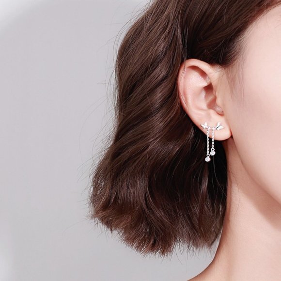 NEW 925 Sterling Silver Diamond Butterfly Earrings - Picture 2 of 3